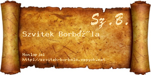 Szvitek Borbála névjegykártya